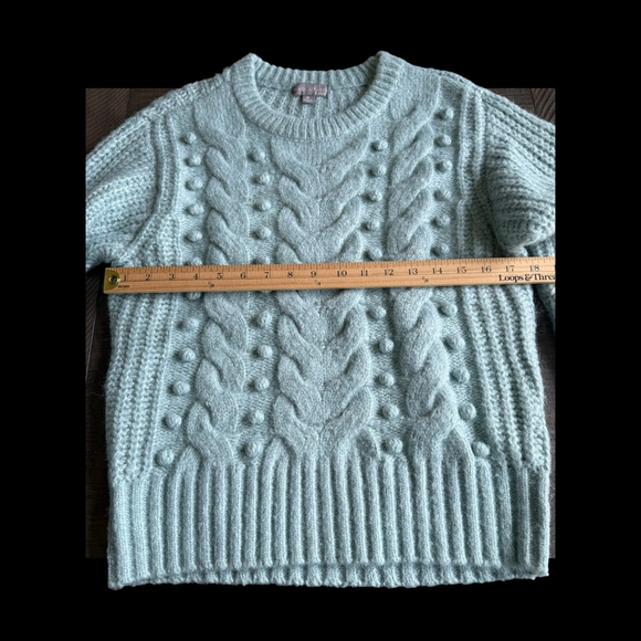 evolution by Cyrus Baby Blue Cable Knit Sweater Medium Women’s Balloon Sleeve - Picture 5 of 5